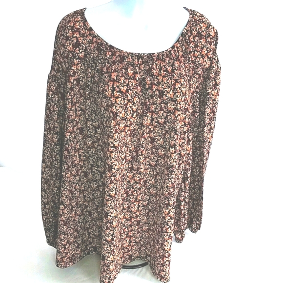 Ava & Viv Tops - Ava & Viv Plus Size Black and Tan Floral Print Long Sleeve Blouse Size 1X